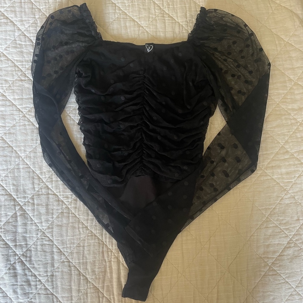 Black Mesh Polka Dot Long Sleeve Bodysuit